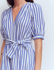 Double Cloth Puff Sleeve Dress-Blue Ivory Stripe / Boden Discount