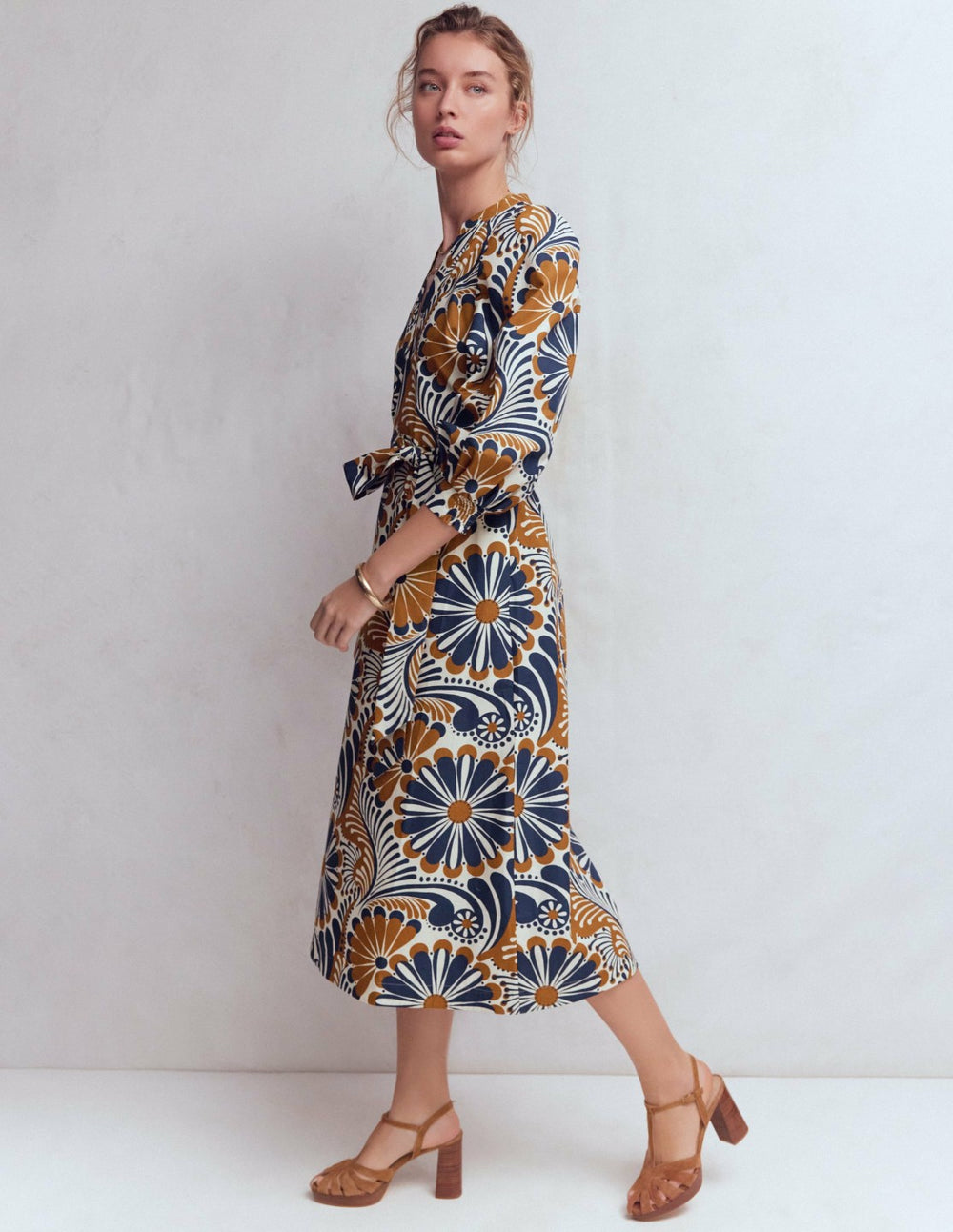 Octavia Cotton Dress-Navy Euphoric Gardens / Boden