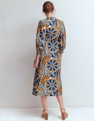 Octavia Cotton Dress-Navy Euphoric Gardens / Boden