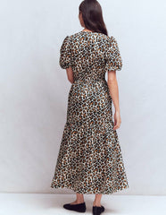 Irene Puff Sleeve Cotton Dress-Almond Milk, Cheetah Pop / Boden Sale