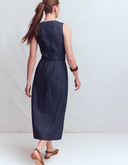 Gold Button Denim Midi Dress-Indigo / Boden Online
