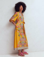 Octavia Linen Blend Dress-Yellow Blossom Elegance / Boden On sale