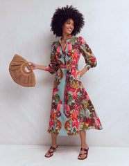 Ava Linen Blend Midi Dress-Blue Tropical Safari Placement / Boden us