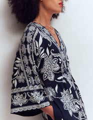 Nell Kimono Midi Jersey Dress-Navy, Elegant Blossom / Boden