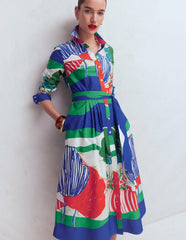Alexa Cotton Midi Shirt Dress-Multi Abstract Valley / Boden Sale