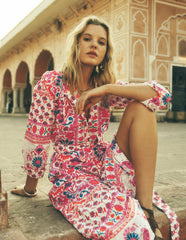 Ava Cotton Midi Dress-Pink Flourishing Meadow Border / Boden Outlet