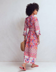 Ava Cotton Midi Dress-Pink Flourishing Meadow Border / Boden Outlet