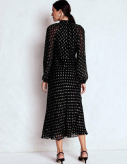 Tie Neck Midi Dress-Black and Silver Clip / Boden