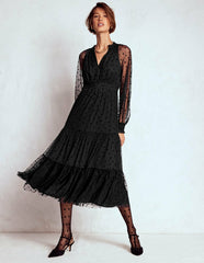 Lucille Tulle Midi Dress-Black / Boden Discount