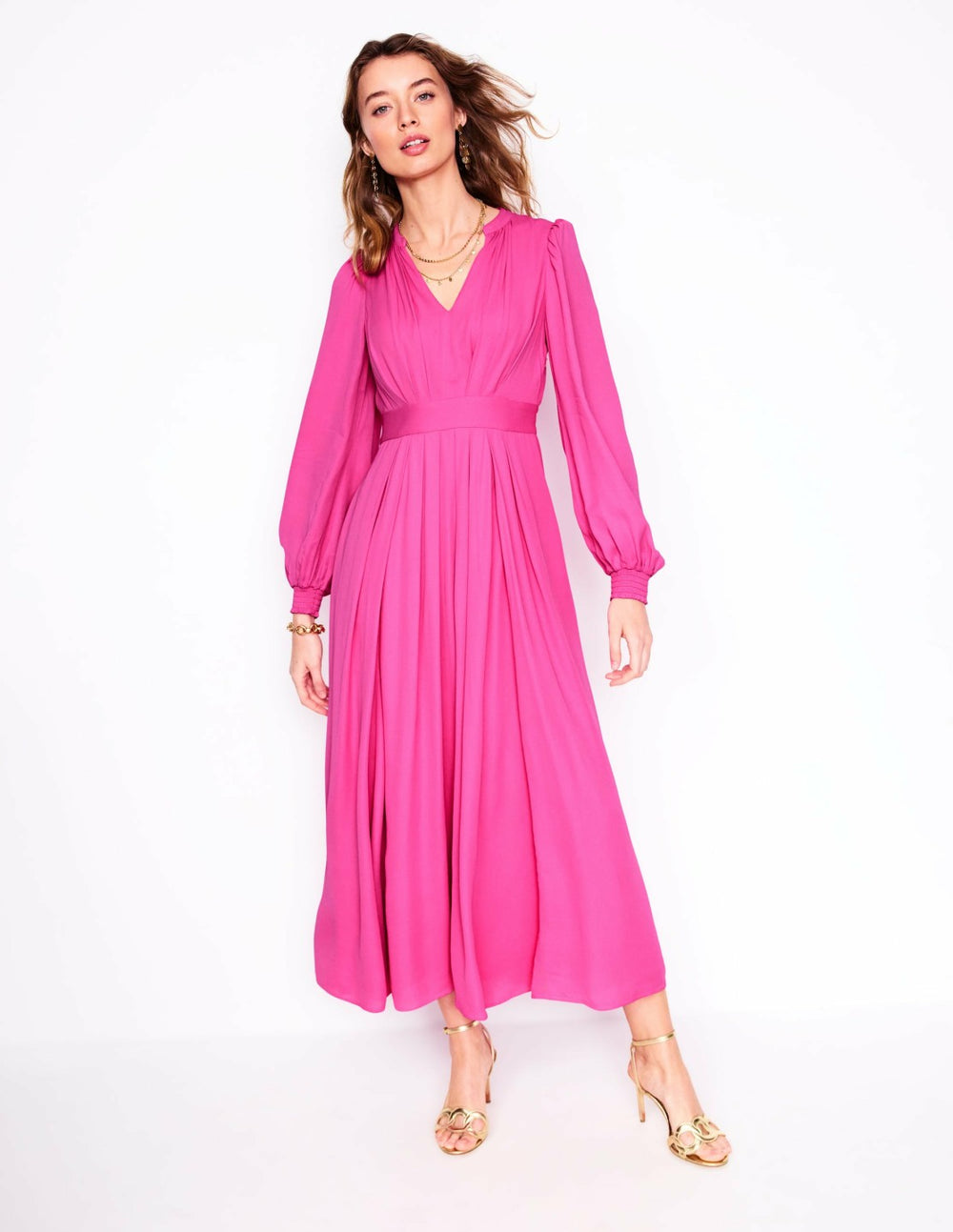 Pleat Detail Blouson Dress-Cosmos Pink / Boden Outlet