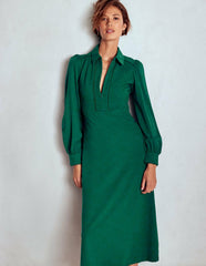 Pip Zip-Up Ponte Midi Dress-Emerald Night / Boden Sale