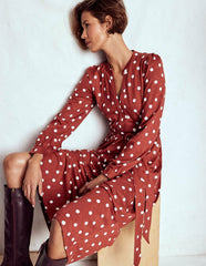 Naomi Long Sleeve Jersey Dress-Burnt Orange, Painted Dot / Boden Outlet