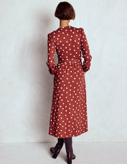 Naomi Long Sleeve Jersey Dress-Burnt Orange, Painted Dot / Boden Outlet