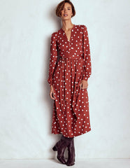 Naomi Long Sleeve Jersey Dress-Burnt Orange, Painted Dot / Boden Outlet