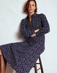 Pip Zip-Up Ponte Midi Dress-French Navy, Painted Dot / Boden Discount