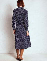 Pip Zip-Up Ponte Midi Dress-French Navy, Painted Dot / Boden Discount