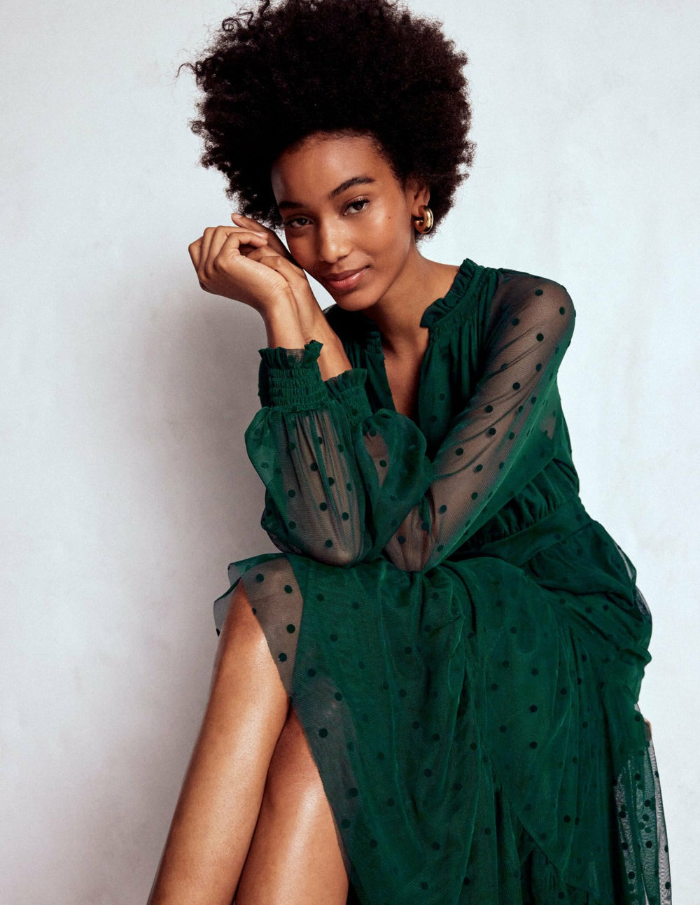 Lucille Tulle Midi Dress-Emerald Night / Boden Outlet