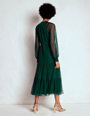 Lucille Tulle Midi Dress-Emerald Night / Boden Outlet