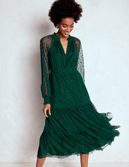 Lucille Tulle Midi Dress-Emerald Night / Boden Outlet