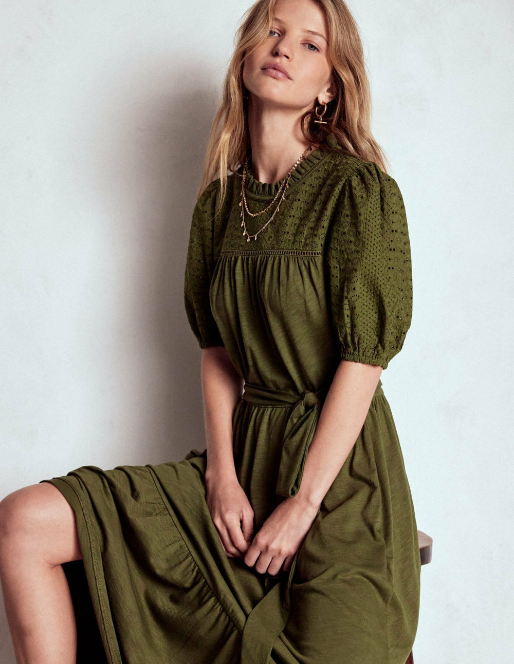 Lorelei Broderie Jersey Dress-Woodland Green / Boden Sale