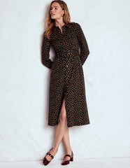 Anita Long Sleeve Shirt Dress-Black, Painted Dot / Boden Online
