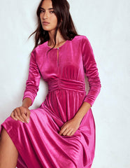 Tilda Velvet Midi Dress-Vibrant Pink / Boden On sale