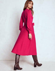 Lace Insert Knitted Midi Dress-Vibrant Pink / Boden