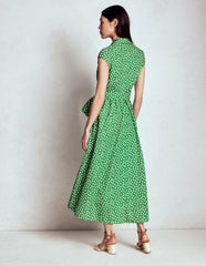 Julia Cotton Wrap Midi Dress-Highland Green, Painted Dot / Boden Sale