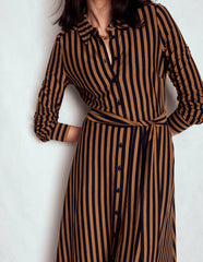 Marcia Jersey Shirt Dress-Gingerbread and Navy Stripe / Boden Online