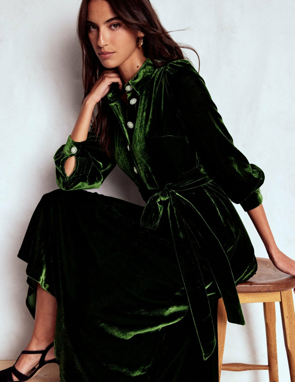 Vivienne Velvet Midi Dress-Green Fir / Boden Outlet