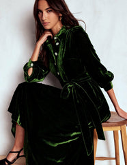 Vivienne Velvet Midi Dress-Green Fir / Boden Outlet