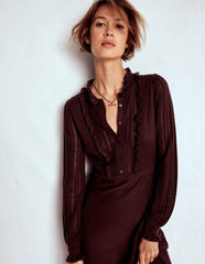 Winifred Frilled Knitted Dress-Coffee Bean / Boden us