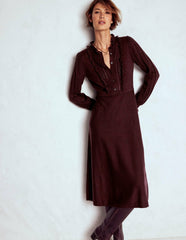 Winifred Frilled Knitted Dress-Coffee Bean / Boden us