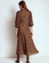 Brooke Tie Neck Tea Dress-Sand, Abstract Leopard Spot / Boden