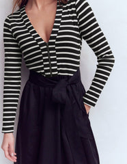 Long Sleeve Mix Media Dress-Black Stripe / Boden us