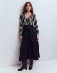 Long Sleeve Mix Media Dress-Black Stripe / Boden us
