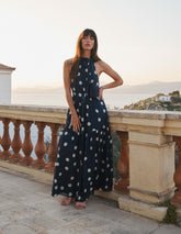 Roisin Tie Neck Maxi Dress-Navy Painted Dot Spaced / Boden Online