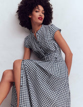 Arabella Linen Blend Dress-Navy Gingham / Boden