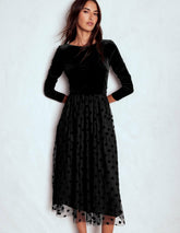 Velvet Bodice Jersey Dress-Black / Boden Online
