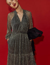 Lucille Smocked Sparkle Dress-Black and Gold / Boden Outlet