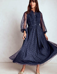 Tulle Ruffle Maxi Dress-Navy / Boden On sale