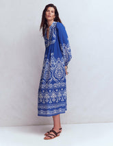 Boho Tie Neck Kaftan-Blue Ornamental Garden / Boden Sale