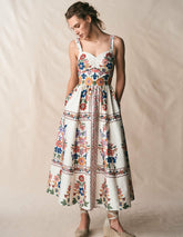 Fit and Flare Midi Dress-Multi Meadow Flowers Lattice / Boden Online