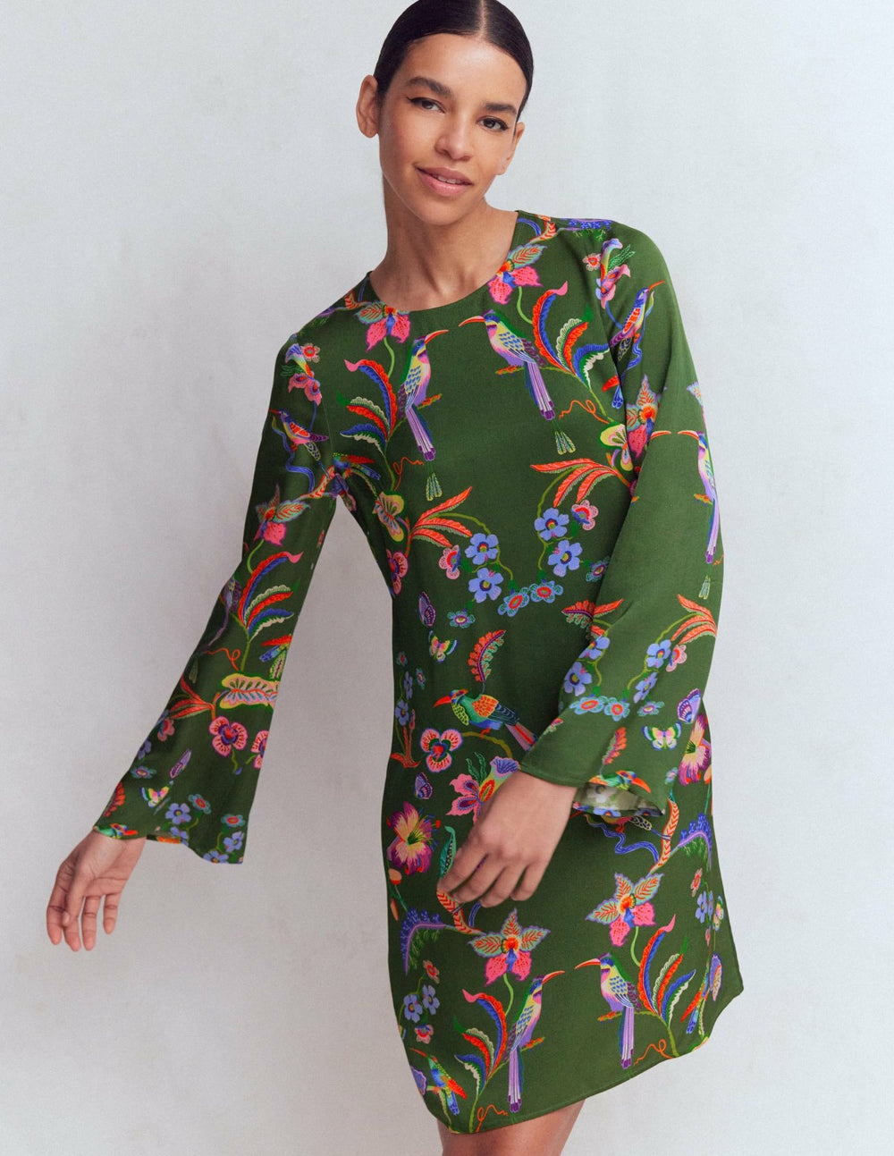 Flared Sleeve Shift Dress-Multi, Orchid Canopy / Boden