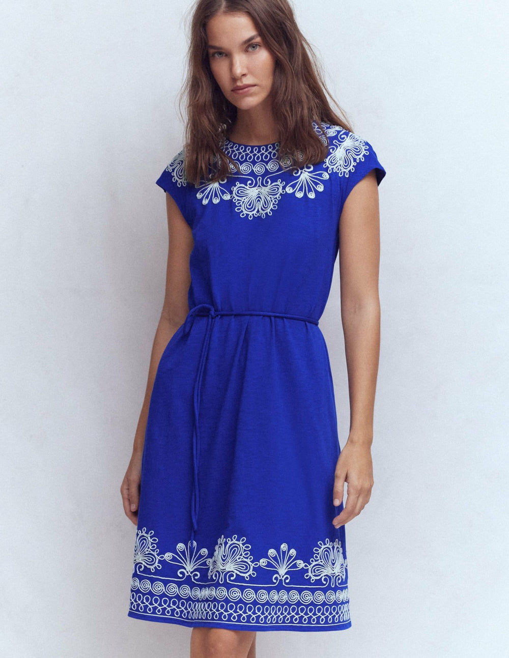 Embroidered Jersey Short Dress-Bright Blue / Boden Online