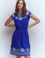 Embroidered Jersey Short Dress-Bright Blue / Boden Online