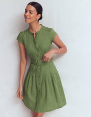 Arabella Short Linen Dress-Safari Green / Boden Discount