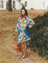 Carmen Linen Short Dress-Blue Blossom Elegance / Boden us