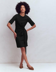 Zinnia Tie Jersey Short Dress-Black / Boden Outlet