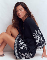 Short Kaftan Jersey Dress-Navy Embroidered / Boden Sale